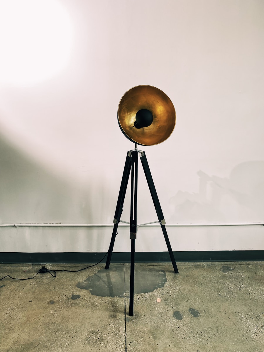 Photo "Vintage brass tripod floor lamp, suitable for study"