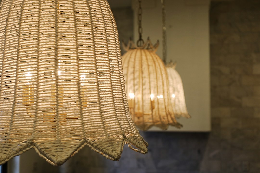 Photo Scandinavian natural rattan cabinet lighting